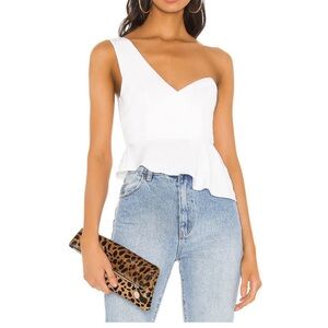 Superdown White Asymmetrical Peplum Top